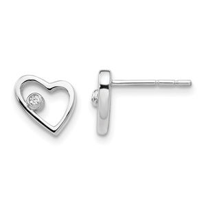 925 Sterling Silver Rhodium-plated Diamond Open Heart Post Earrings